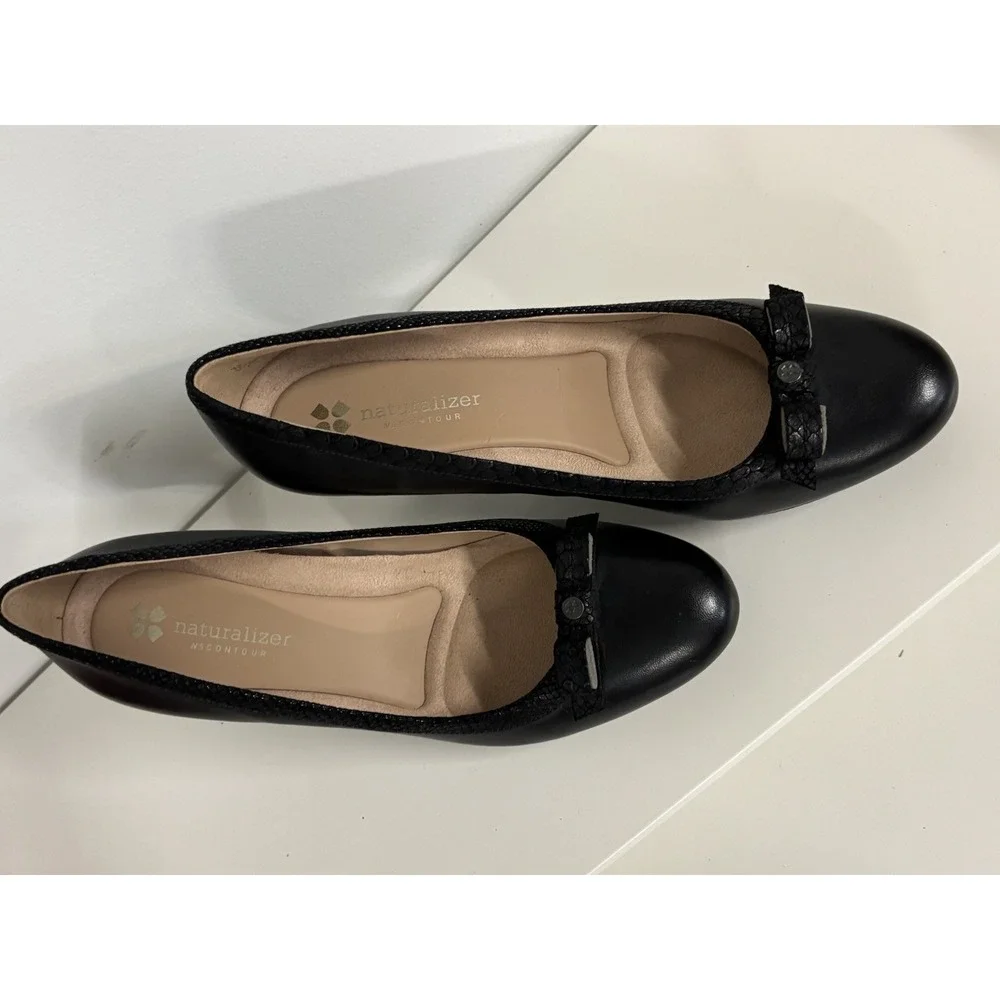 Naturalizer Maizie Black Leather Bow Round Toe Stiletto Pumps Heels Womens 9W